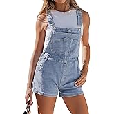 luvamia Jean Overalls for Women Loose Fit Bib Adjustable Straps Stretchy Denim Overall Shorts Casual Summer Shortalls