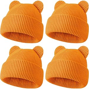 ZUPPAD 4 Pack Baby Toddler Beanie Hat with Bear Ears，Soft Knitted Winter Skull Cap for Kids Cute Solid Color Set39