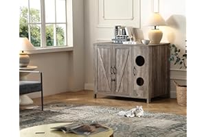 FOREST GRAVITY Cat Litter Robot Enclosure, Automatic Litter Box Enclosure for Litter Robot 3/4,Cat-Exclusive entrace for Dog Proof and Fun,Charging Station for cat Litter Cabinet,Litter Collector and Lock,Grey