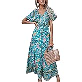 R.Vivimos Womens Summer Floral Print Cotton Short Sleeve Flowy Dress