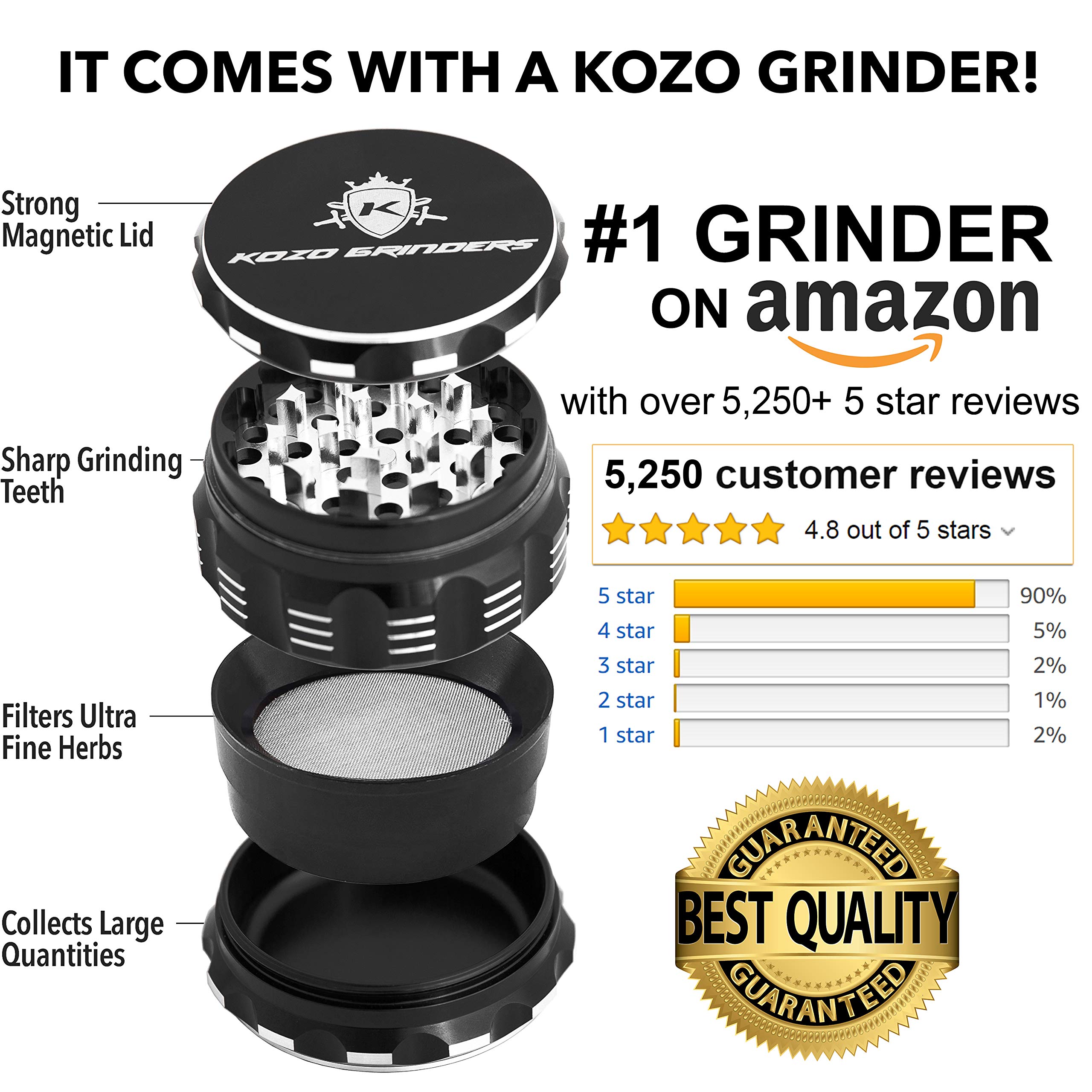 Kozo Smell Proof Stash Box Combo Kit with Aluminium 2.5" Herb Grinder