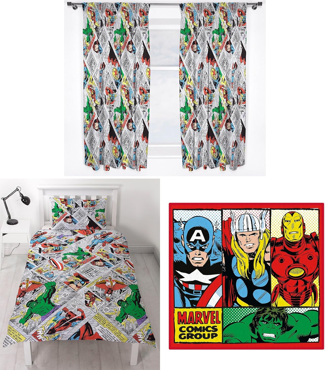 Marvel Comics Retro Single Duvet Bedding Set 54 Drop Curtains