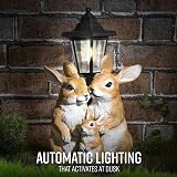 GloBrite Solar Rabbit Family with Lantern Post Light Resin Garden Ornaments view 3
