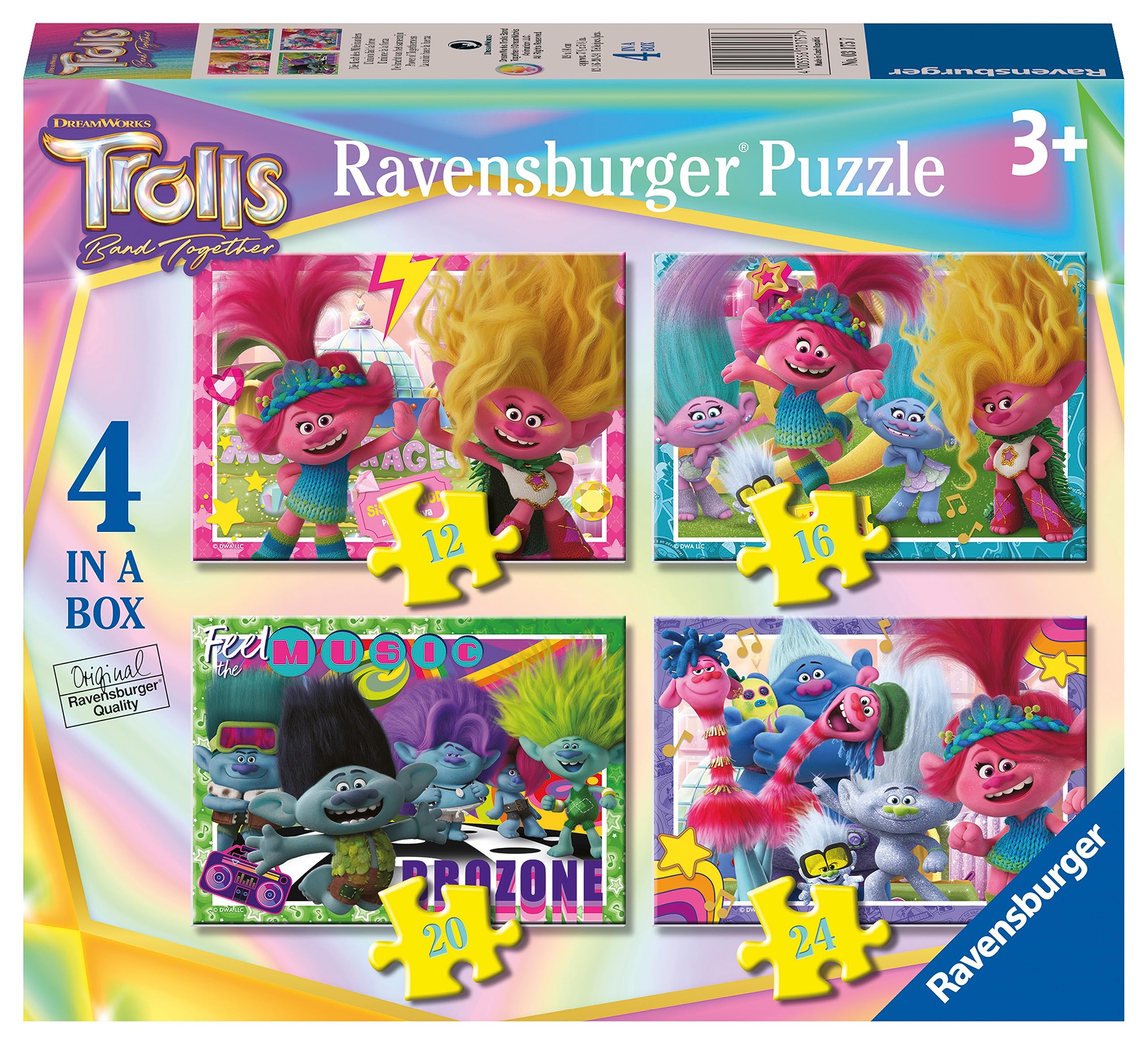 Ravensburger Trolls 3 Movie Band Together - 4 in a Box (12, 16, 20, 24 Piece) Jigsaw Puzzles for Kids Age 3 Years Up