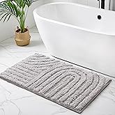 Sunlit 20"x30" Boho Decorative Textured Bathroom Rug Mat, Mid Century Modern Non-Slip Absorbent Soft Bath Mat, Organic Modern Floor Mat Dry Fast Machine Washable, Light Gray