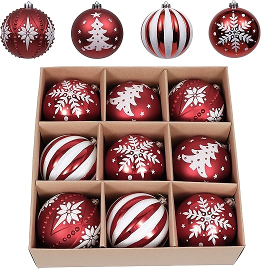 valery madelyn 9ct 100mm traditional red and white shatterproof christmas ball ornaments large christmas tree ornaments decoration themed with tree