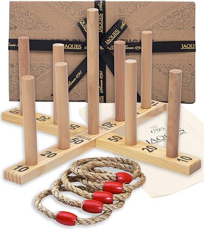 Jaques of London Wooden Quoits Garden Game | 9 Pin Ring Toss Outdoor Family Fun