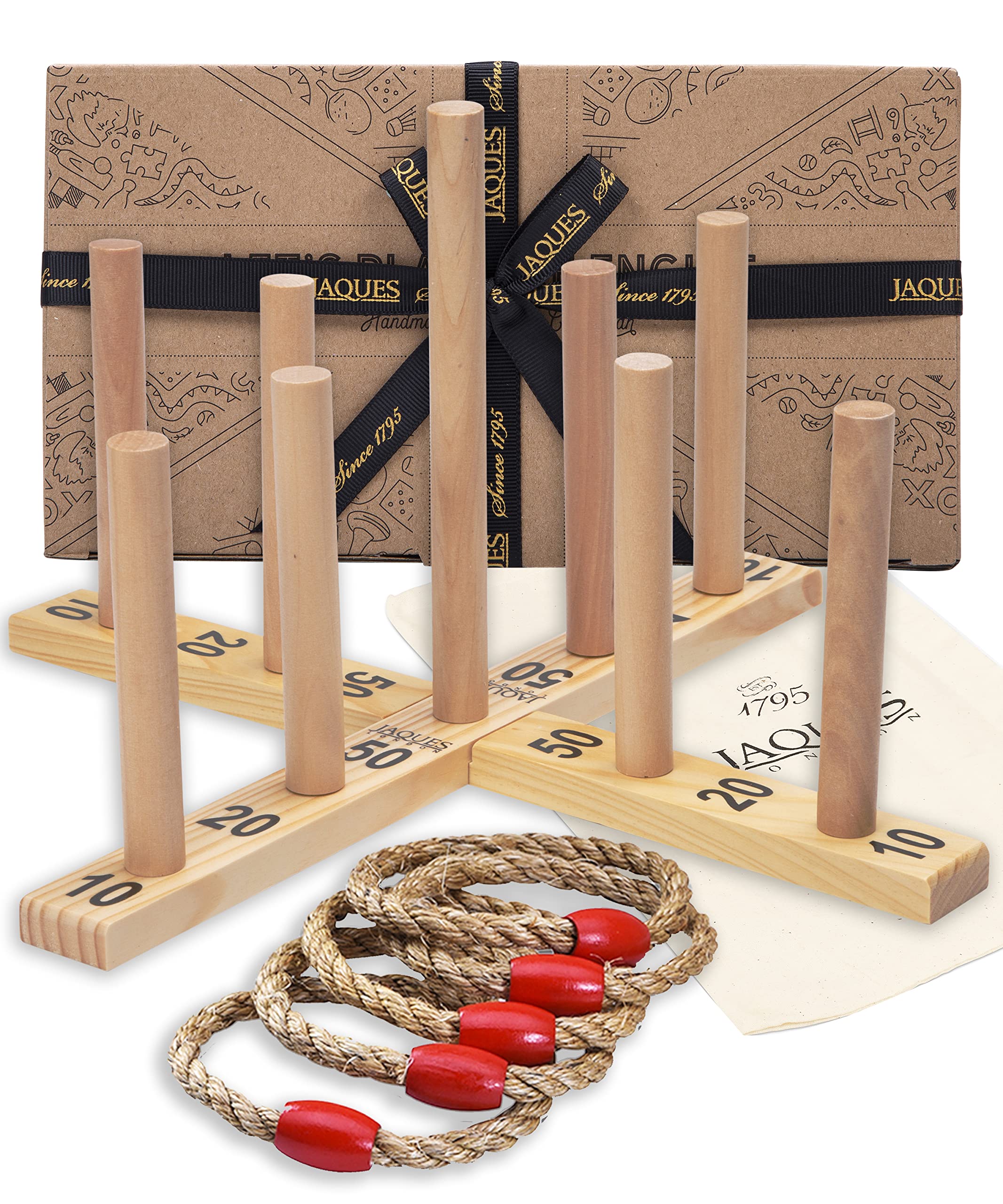 Jaques of London Wooden Quoits Garden Game | Outdoor Games for Adults & Kids | 9 Pin Ring Toss Game | Family Lawn Games | Since 1795