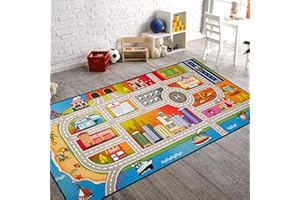 Booooom Jackson Kids Car Rug Play Mat 60x32 inches,Car Mat for Kids Toy Cars,Car Rug,Non Slip Kids Rug for Bedroom Boys Playroom,Kids Play Rug for Cars Trucks,Fun Area Rug,Around City Town Play Carpet