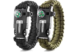 X-Plore Gear Emergency Paracord Bracelets | Set Of 2| The ULTIMATE Tactical Survival Gear| Flint Fire Starter, Whistle, Compa