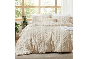 Bedsure Tufted Boho Comforter Set King Size - Beige Boho Bed Set, GentleSoft™ 3 Pieces Farmhouse Shabby Chic Embroidery Beddi