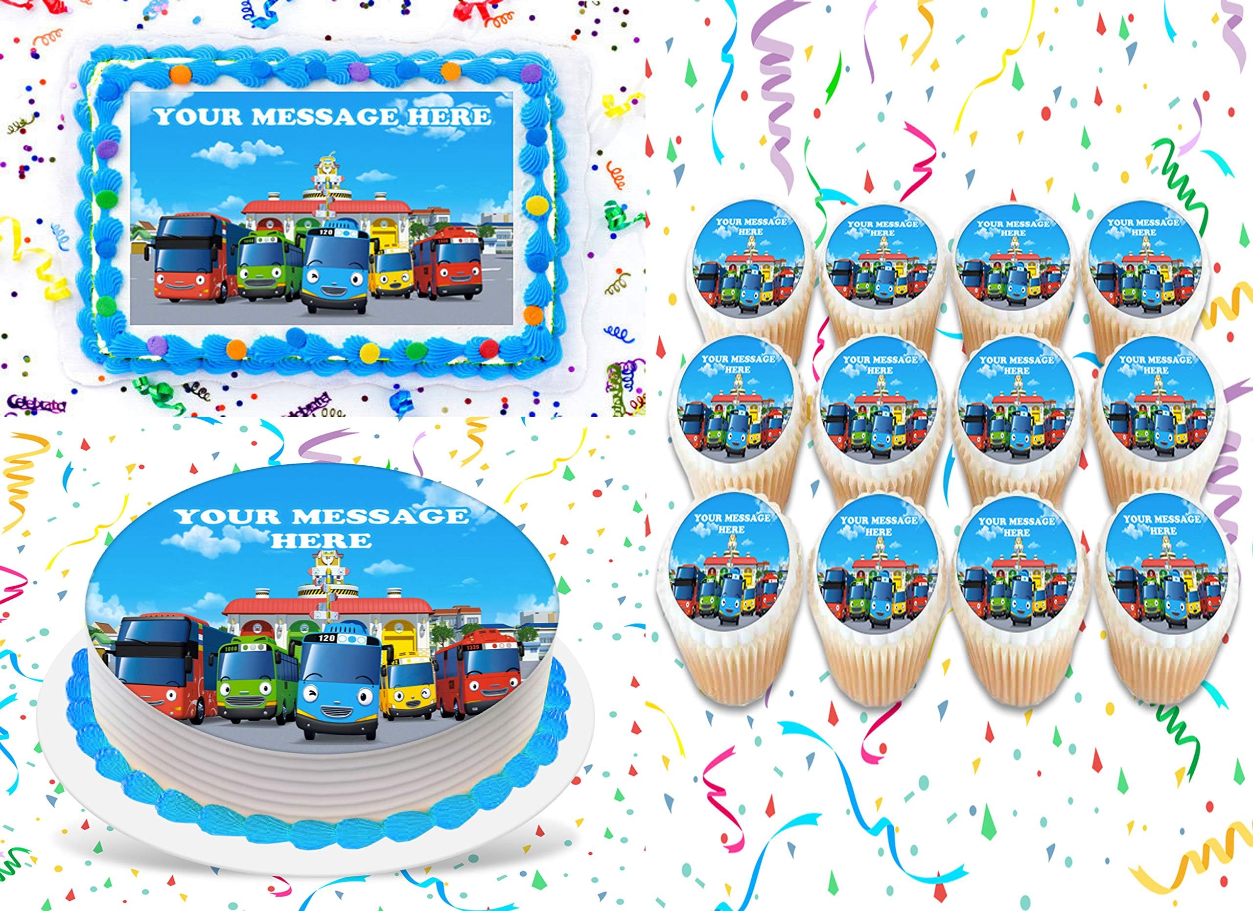 Tayo The Little Bus Cake Topper Edible Image Personalized Cupcakes Frosting Sugar Sheet (8" Round Cake Topper)