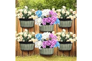 Layhit 6 Pcs Wall Hanging Planters Outdoor Pot Planter Wine Barrel Planter Distressed Oak Thickened Plastic Water Storage Flower Pots for Plants Flower Indoor Outdoor Railing (Grey Green,10 Inches)