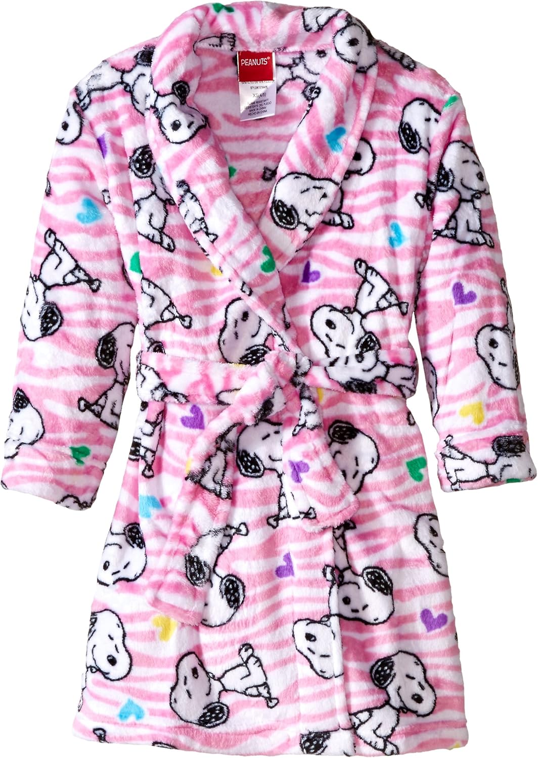 Peanuts Big Girls' Velvet Fleece Robe, White, XSmall Clothing