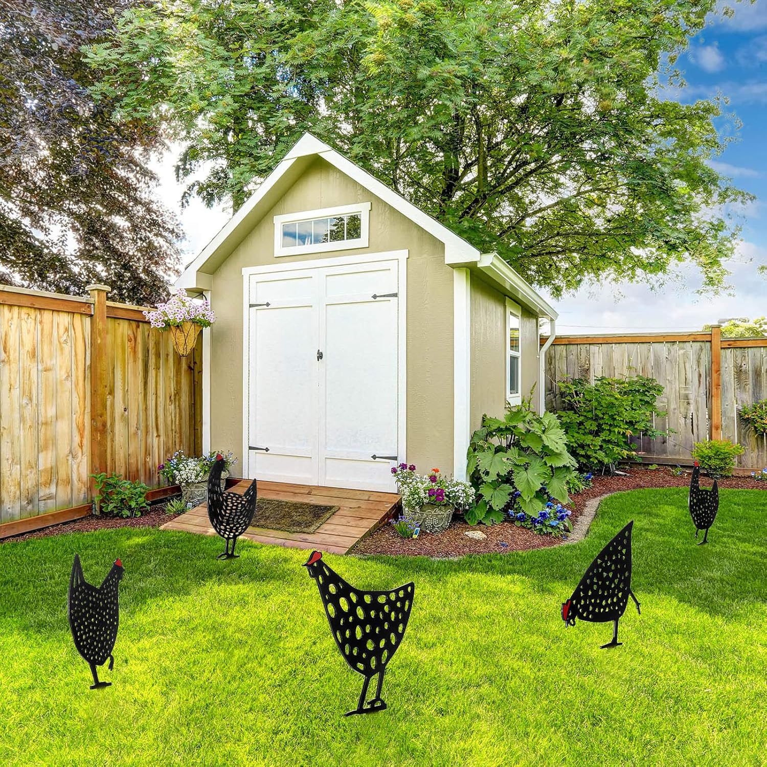 5 Pieces Metal Chicken Yard Garden Decoration Decorative Garden Stake Chicken Yard Sign Hollow Out Animal Shape Decoration Rooster Animal Stake Rooster Art Decoration for Yard Lawn, 12 x 10 Inch: Home & Kitchen