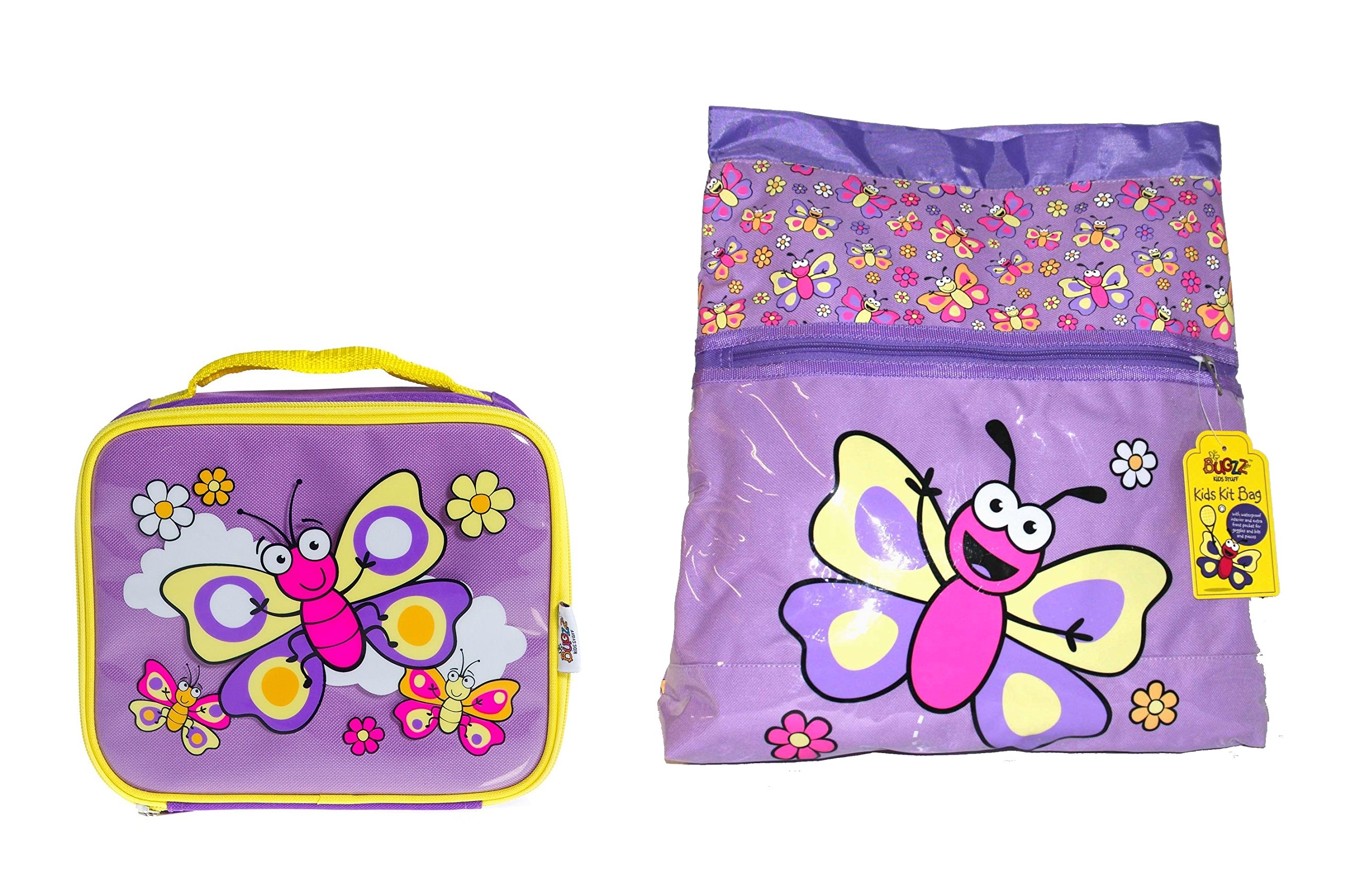 Bugzz Kids Stuff Children's School Bag Set - Swimming Bag and Lunch Bag Set. (Butterfly)