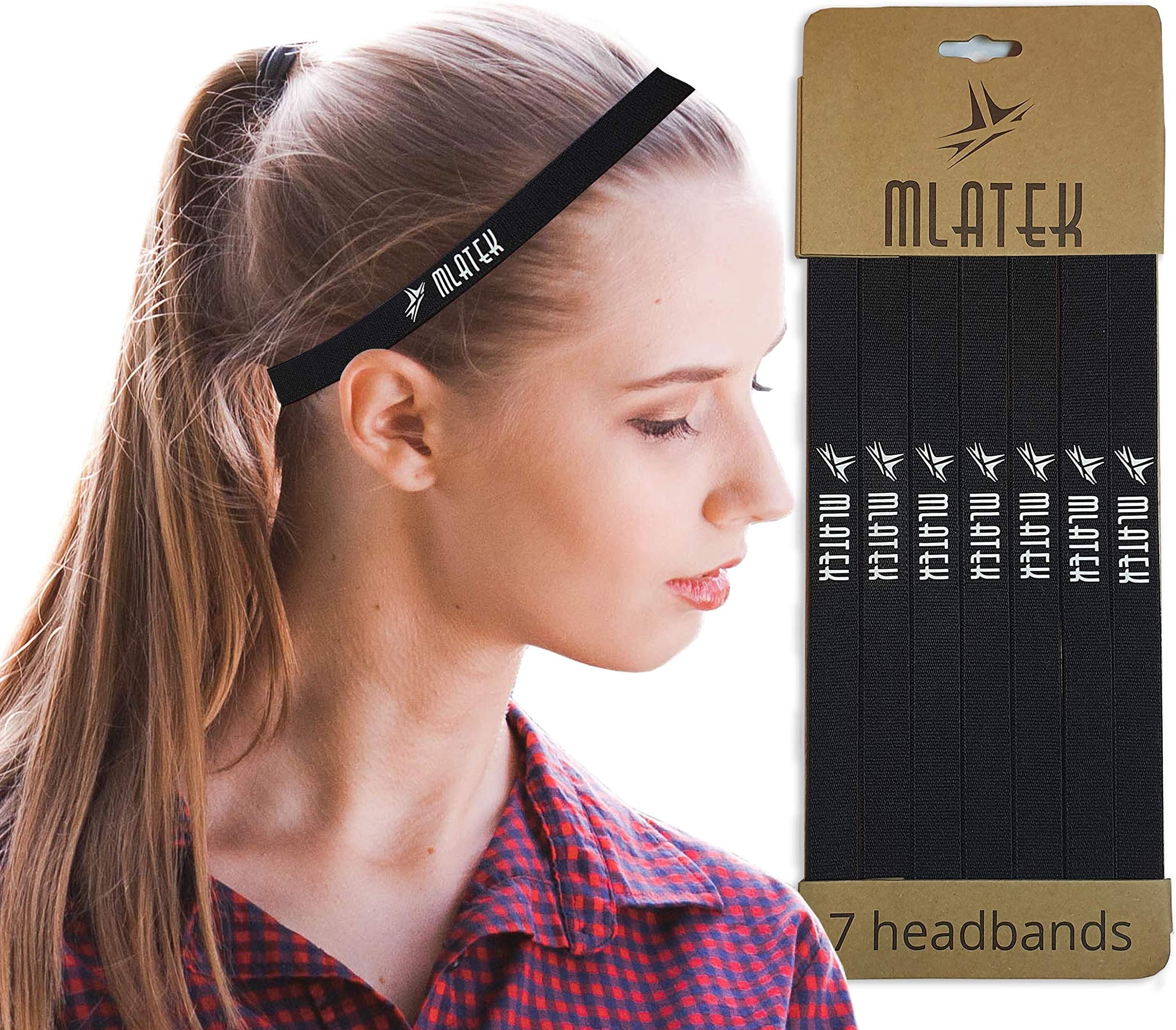 Elastic Sports Headbands - 7 Pack Thin Skinny Bands for Women and Men - Mini Head Bands with Non Slip Silicone Grip - Headband for Athletics, Running, Soccer, Jogging, Workout