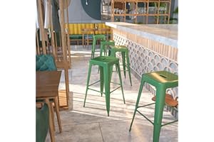 EMMA + OLIVER Commercial Grade 30" H Backless Green Metal Indoor-Outdoor Barstool, Square