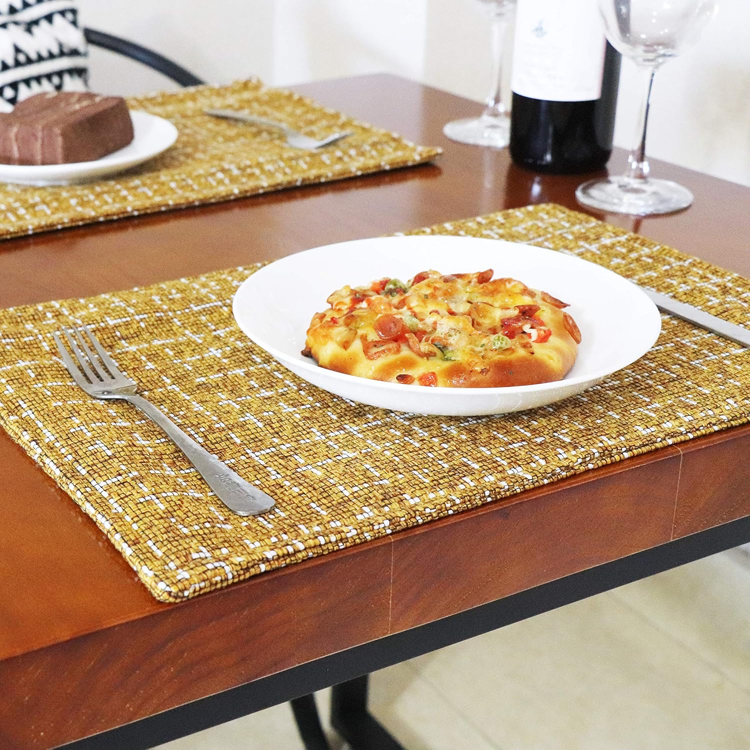 SLOW COW Linen Placemats Heat Resistant Dining Table Place Mats Kitchen Washable Table Mats Set of 2, Brown Mustard: Home & Kitchen