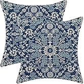 Gohdiwh Blue White Boho Pillow Covers 20x20 Set of 2, Carpet Design Decorative Boho Throw Pillows Linen Farmhouse Bohemian Cushion Pillow Covers for Sofa Couch Outdoor Decor