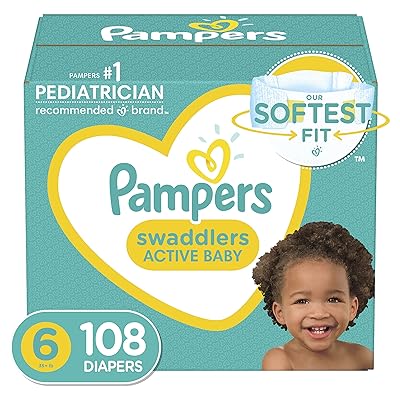Baby Diapers Size 6, 108 Count - Pampers Swaddlers, ONE MONTH SUPPLY (Packaging and Prints on Diapers May Vary)
