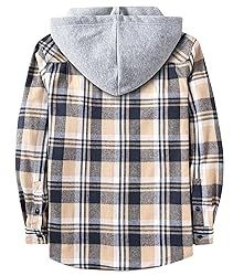 ZITY Men's Flannel Hoodie Shirts Casual Button Down