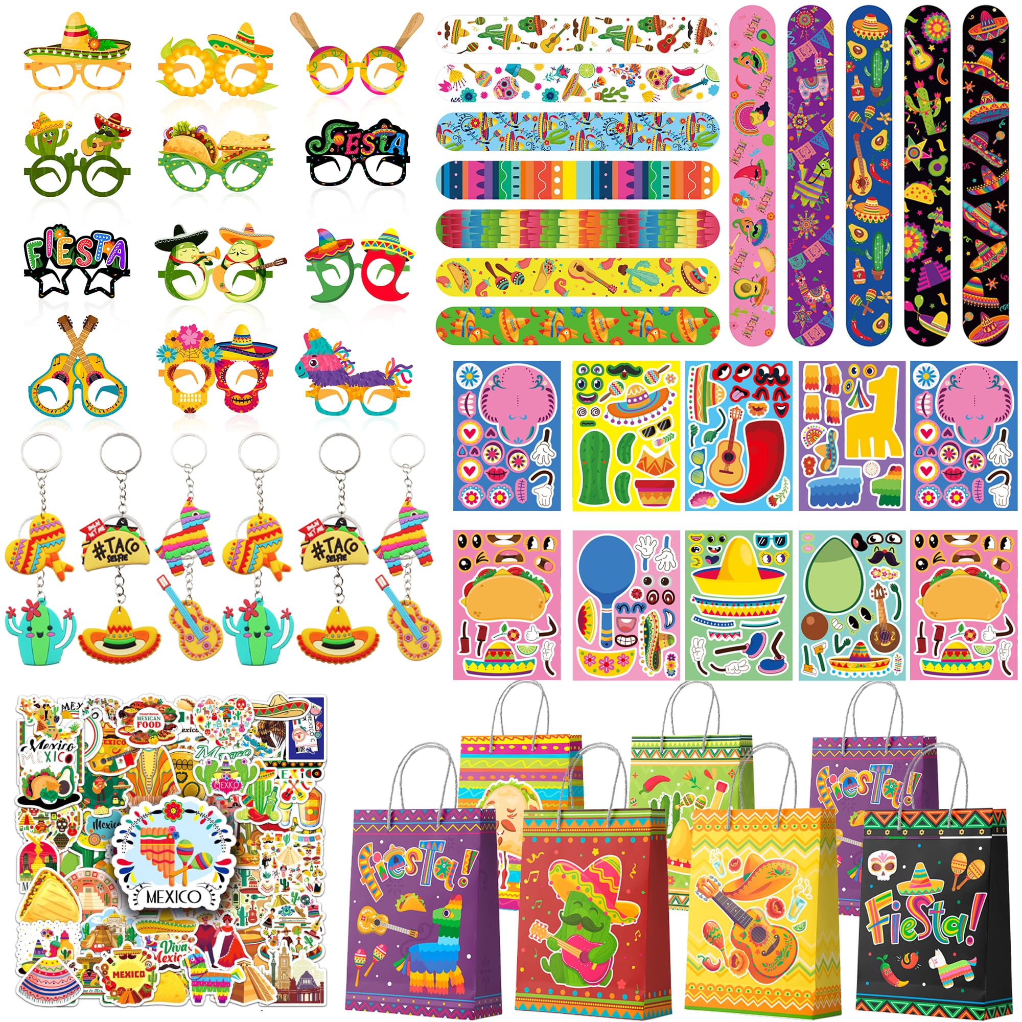 Huxolynifty Mexican Fiesta Party Favors Set, 110pcs Mexican Fiesta Birthday Party Favors Set - Cinco De Mayo Birthday Goodie Stickers etc Cinco De Mayo Favors kit