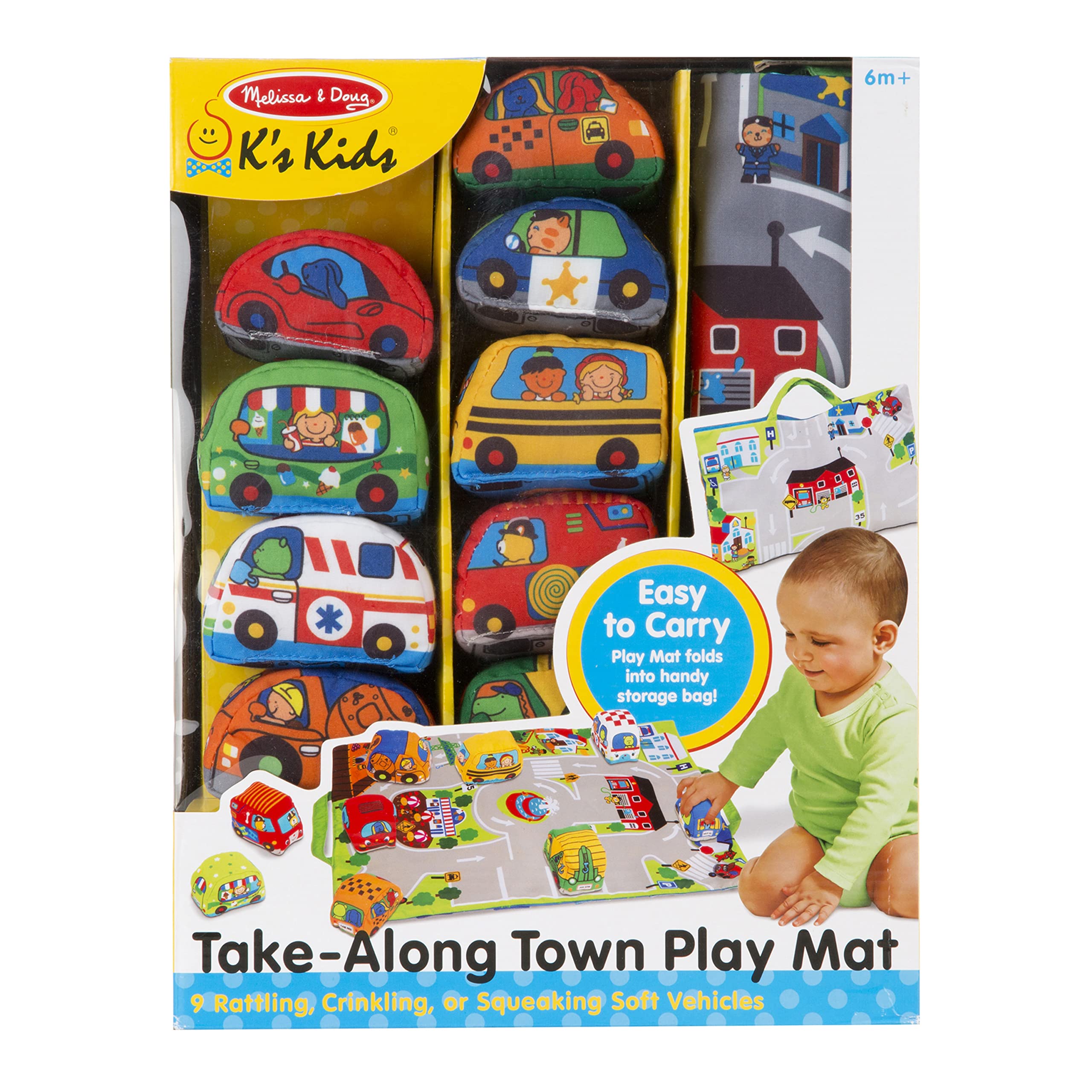 Melissa & Doug Take-Along Town Play Mat (19.25 x 14.25 inches) with 9 Soft Vehicles