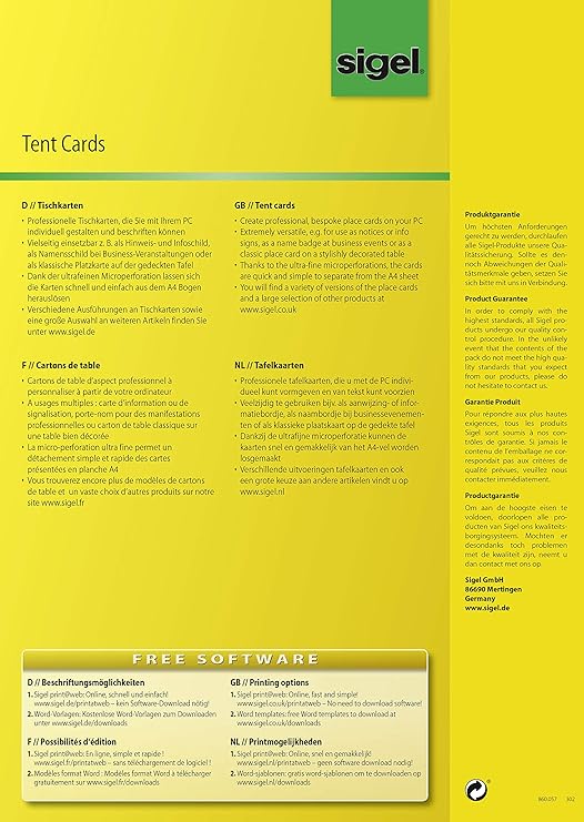 Sigel Dp046 Bedruckbare Tischkarten Weiss 9 5 X 4 2 Cm Auf A4 80 Stuck Weitere Grossen Amazon De Burobedarf Schreibwaren