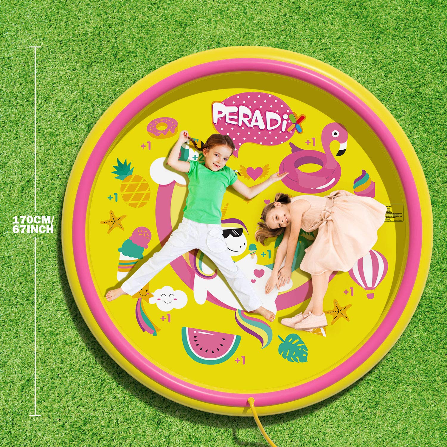 Peradix Tapis Enfant de Jet d\'eau, 2 en 1-170CM Piscine Bebe Gonflable de Jeux Natte a et Bassin avec Jet Fontaine pour Enfant,Tapis De Pulvérisation Garçons et Filles Splash Sprinkle Play Pad Mat