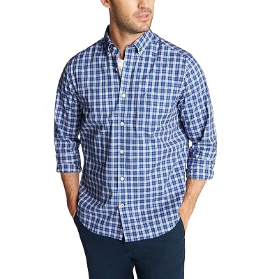 Nautica Men's Long Sleeve Navtech Slim Fit Plaid Shirt, Deep Crimson, M Price In UAE