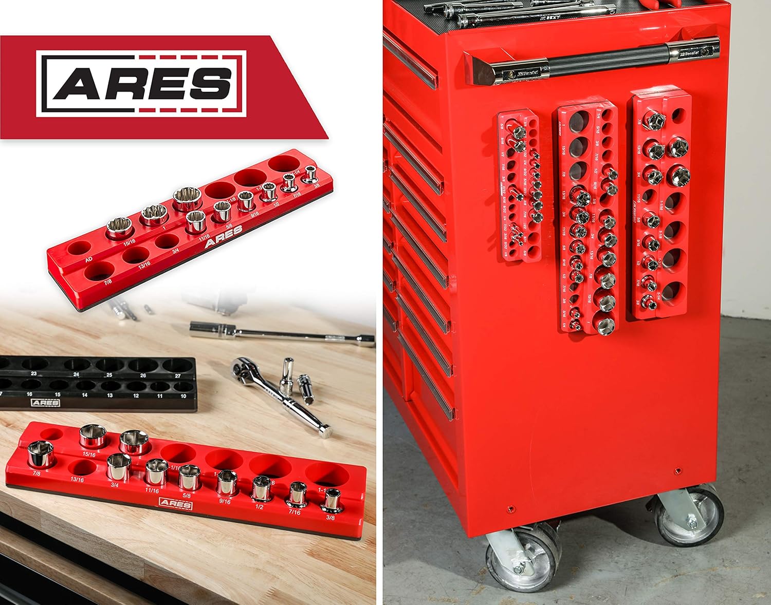 Green 16Piece 1/2Inch SAE Socket Organizer ARES 60009 Keeps