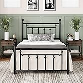 Allewie 14 Inch Twin Size Metal Platform Bed Frame with Victorian Vintage Headboard and Footboard/Mattress Foundation/Under Bed Storage/No Box Spring Needed/Easy Assembly/Noise Free/Black