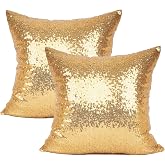 YOUR SMILE Pack of 2, New Luxury Series Gold Bling Decorative Glitzy Sequin &amp; Comfy Satin Throw Pillow Cover Cushion Case for Wedding/Christmas,20"x20"