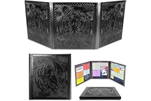 CASEMATIX DM Screen – 3-Panel Travel-Ready Dungeon Master Screen with Transparent Pockets, PU Leather GM Screen, Wet-Erase Co