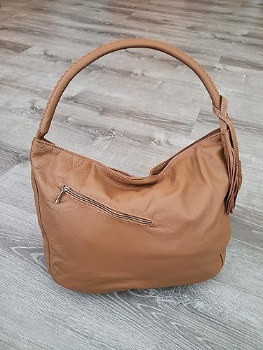 camel handbag leather
