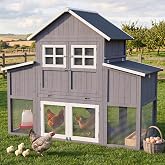 HomeSheek 69.5" Outdoor Large Chicken Coop for 6-10 Chickens | Predator Proof Wooden Hen House with 2 Nesting Boxes &amp; Weatherproof Roof, Easy to Clean Backyard Poultry Cage for Outsides