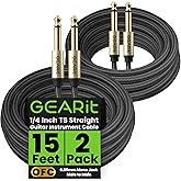 GEARit Guitar Instrument Cable (15ft 2-Pack) 1/4 Inch to 1/4 inch TS Straight Male to Male 6.35mm Mono Jack with Alloy Connector and Nylon Braid