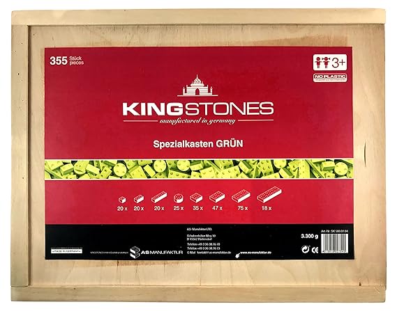 KINGSTONES Spezialkasten, grün - Steinbaukasten aus Marmormehl ca 260 Teile Stein-Konstruktionsset
