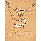 PANTIDE 3Pcs Constellation Zodiac Layer Necklaces for Women Girls, Retro 14K Gold Plated 12 Constellation Pendant Necklace Exquisite Letter Horoscope Old English Zodiac Sign Jewelry Birthday Gift