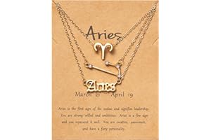 PANTIDE 3Pcs Constellation Zodiac Layer Necklaces for Women Girls, Retro 14K Gold Plated 12 Constellation Pendant Necklace Exquisite Letter Horoscope Old English Zodiac Sign Jewelry Birthday Gift