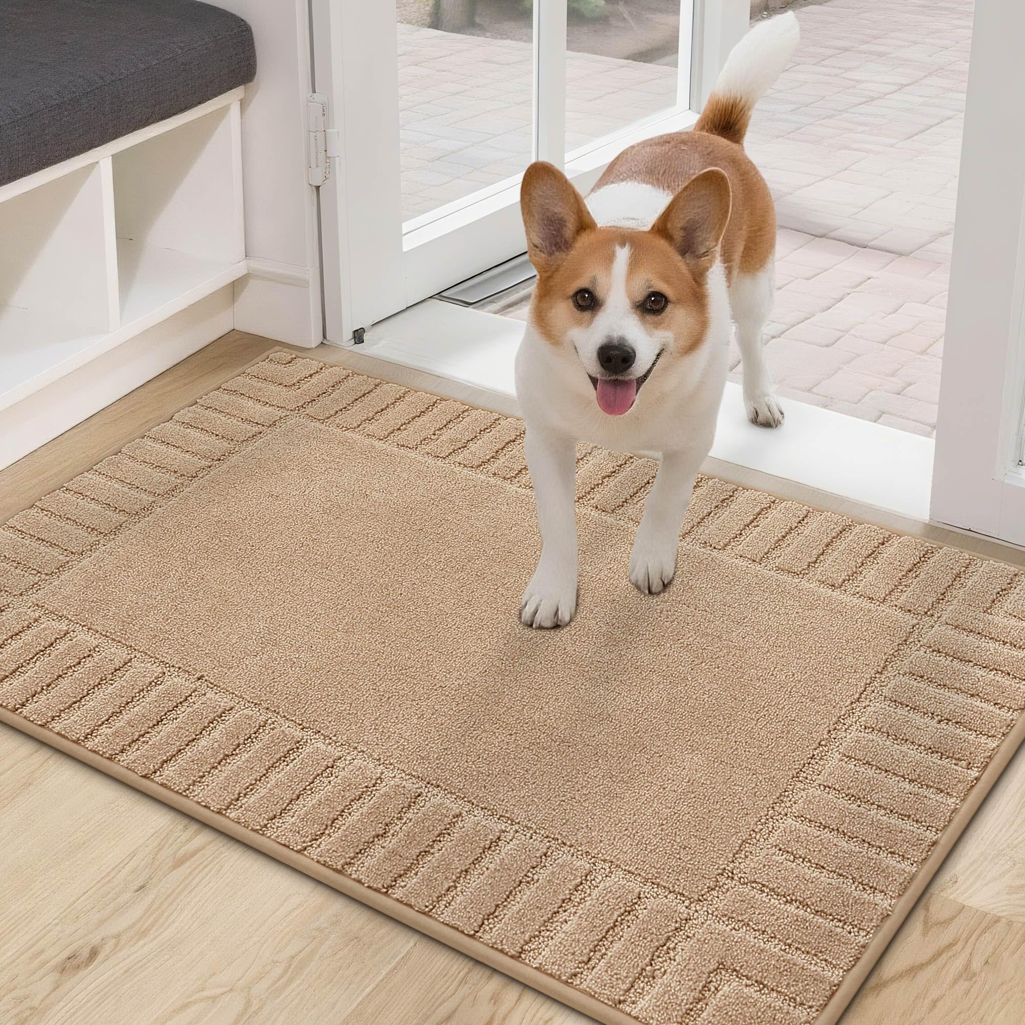 BEQHAUSE Door Mat for Indoor & Outdoor,Dirt Trapper Barrier Mat Super Absorbent Machine Washable Front Doormats Rug with Non-Slip TPR Backing (Taupe, 60x90cm)