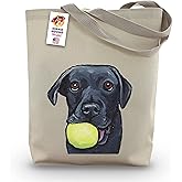 Black Lab Tote Bag - Gifts For Mom - Labrador Lover Gift - Dog Gifts For Women - Handmade Totes - Black Lab Canvas Totes - Cute Labrador with Ball Shopping Bag - Grocery Bag - Beach Bag