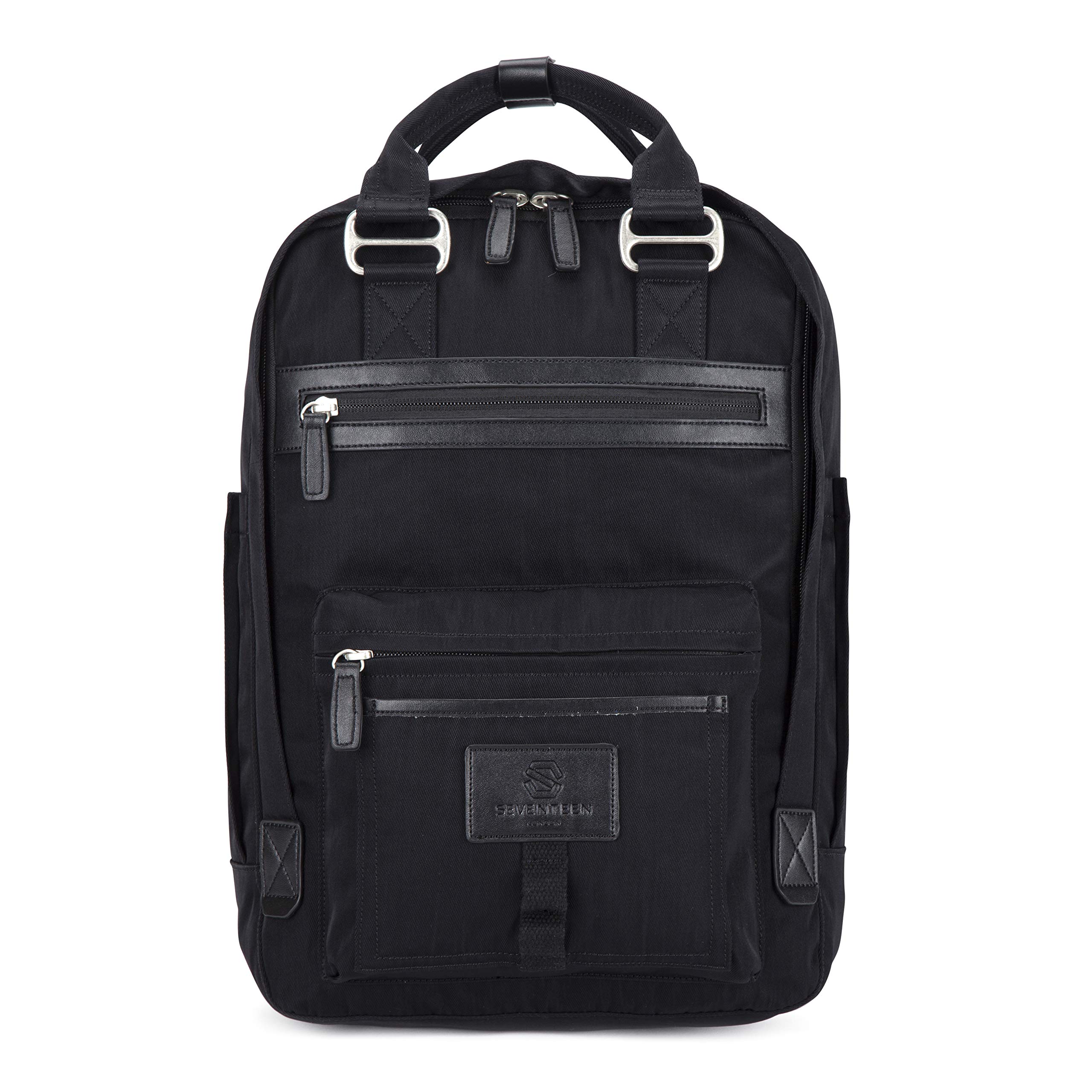 SEVENTEEN LONDON – Modern Urban Unisex Black & Black 'Wimbledon' Backpack in a Classic Slim Simple Design – Fits Laptop up to 13”