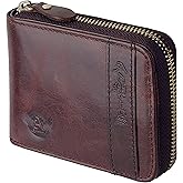 Admetus Men's Genuine Leather Bifold Zip-around Wallet with Elegant Gift