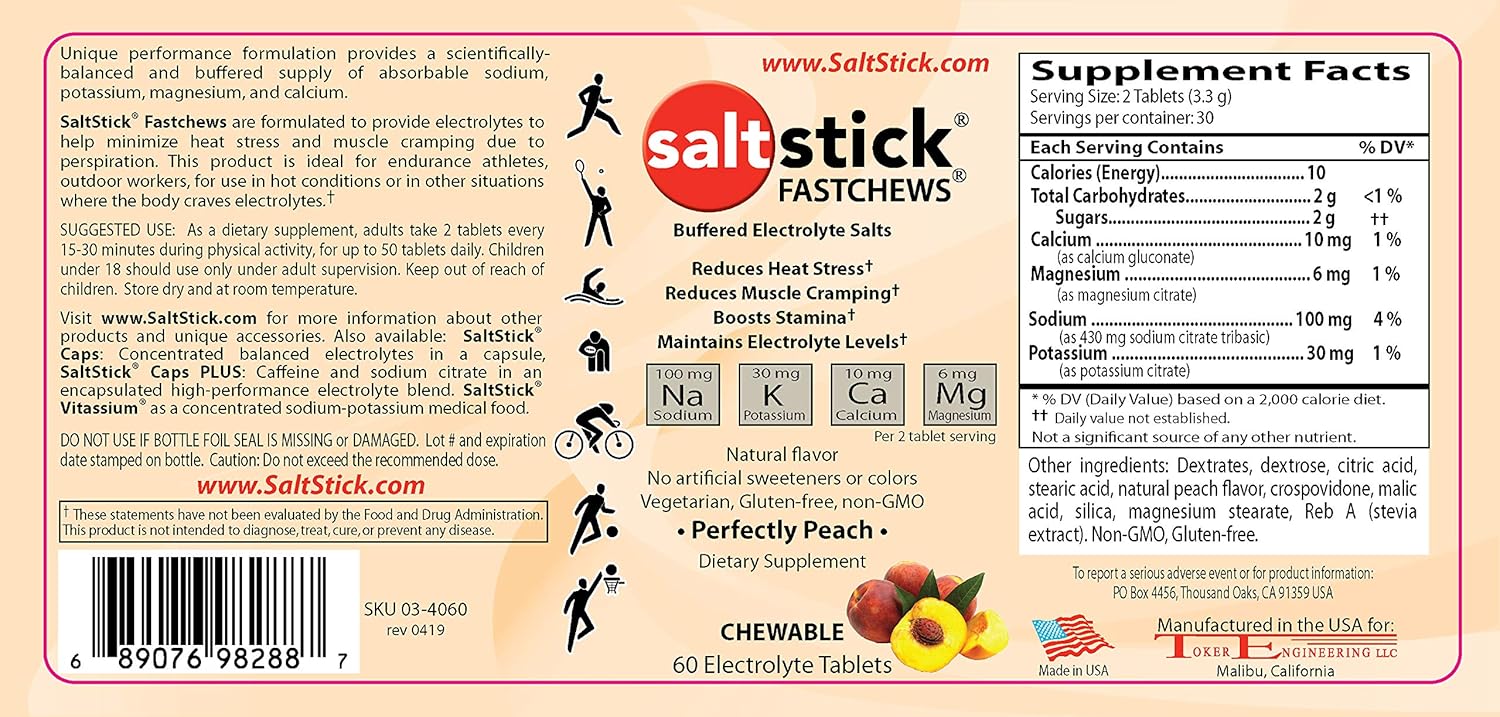 SaltStick Fastchews, Electrolyte Replacement Tablets for Rehydration, Exercise Recovery, Youth & Adult Athletes, Hiking, Hangovers, & Sports Recovery, Bottle of 60 Tablets, Orange Flavor: Health & Personal Care