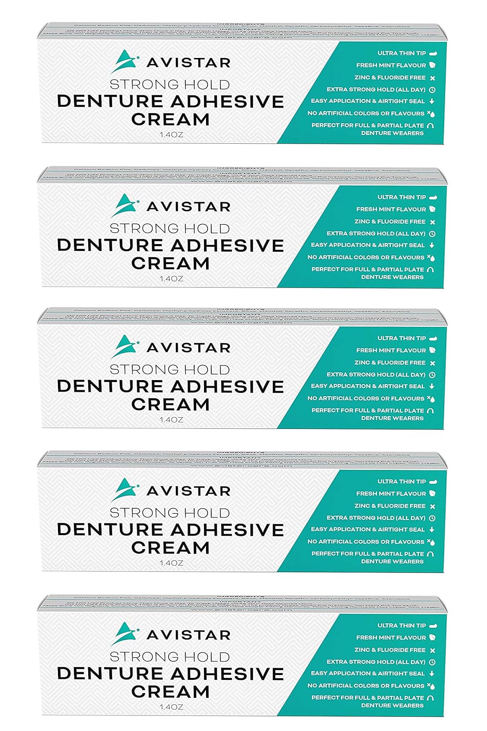 Denture Adhesive Cream (5 Pack) - Extra Strong Hold with Easy Application & Mint Flavour (Zinc & Fluoride Free): Industrial & Scientific
