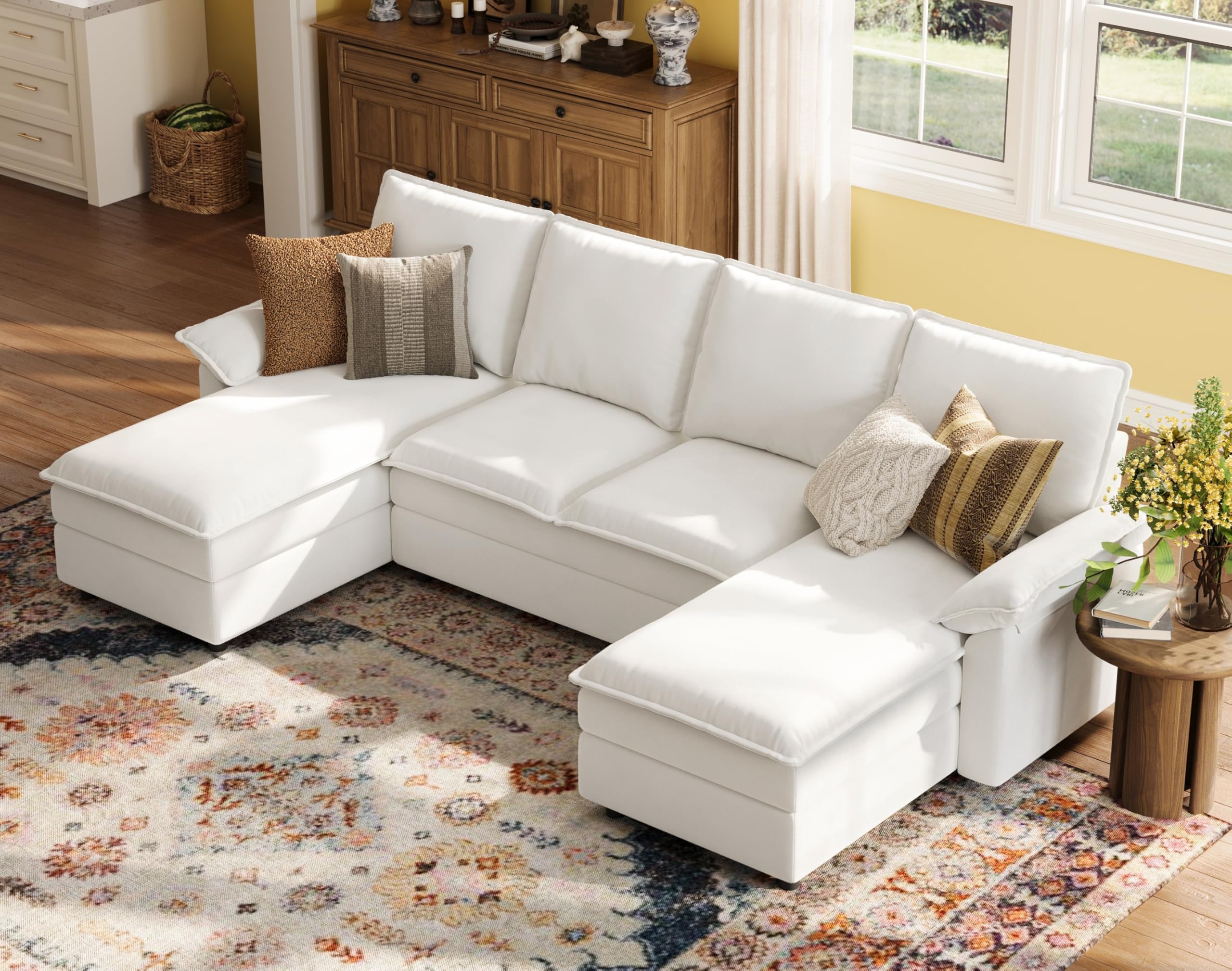 Photo 1 of LINSY HOME U Shaped Couch Sectional Sofa, 115" Modular Couches with Double Chaise Lounge, Chenille 4 Seater Sofa Set for Living Room, Apartment, Office, Beige