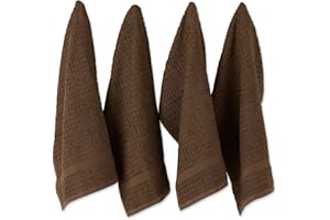 DII Basic Terry Collection Waffle Dishtowel Set, 15x26, Solid Brown, 4 Piece