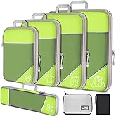 NiHome 7PCS Compression Packing Cube Set Expandable Mesh Travel Bag Luggage Organizers with Electronic Cable Cord Charger Organizer Drawstring Bag (Green)